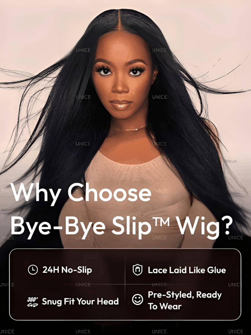 Bye Bye Slip Wig Black Yaki Straight 7X5 Lace Front Drawstring Wigs Human Hair Flexible Mesh Cap with Secure Silicone Strips Bye Bye Knots Glueless Wig Pre Plucked Pre Cut 16 Inch