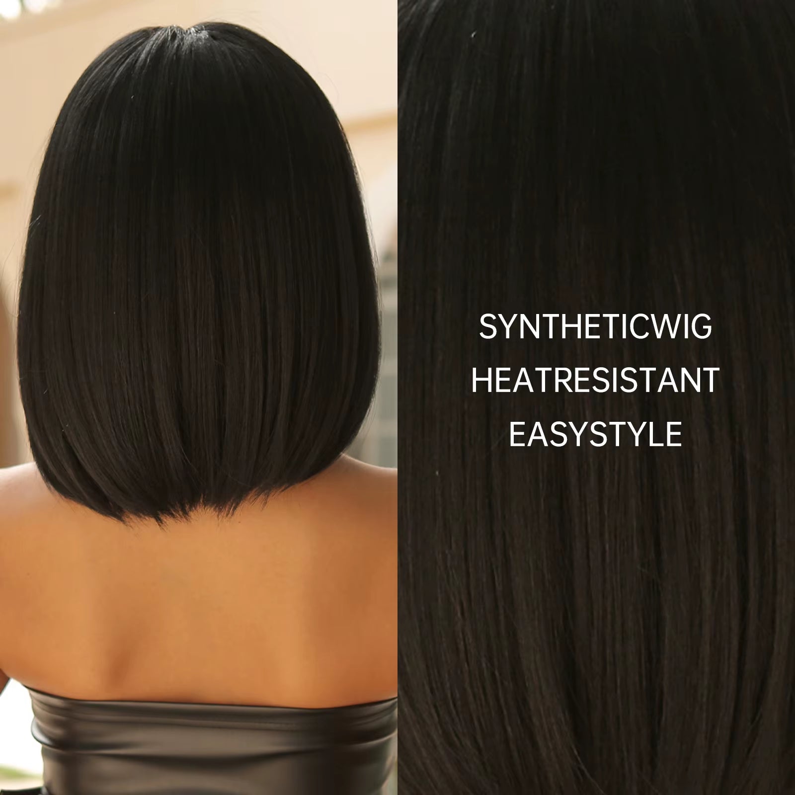 Bob Short Straight Synthetic Wigs with Bangs Black Hair Wigs for Women Daily Cosplay Party Wigs Heat Resistant