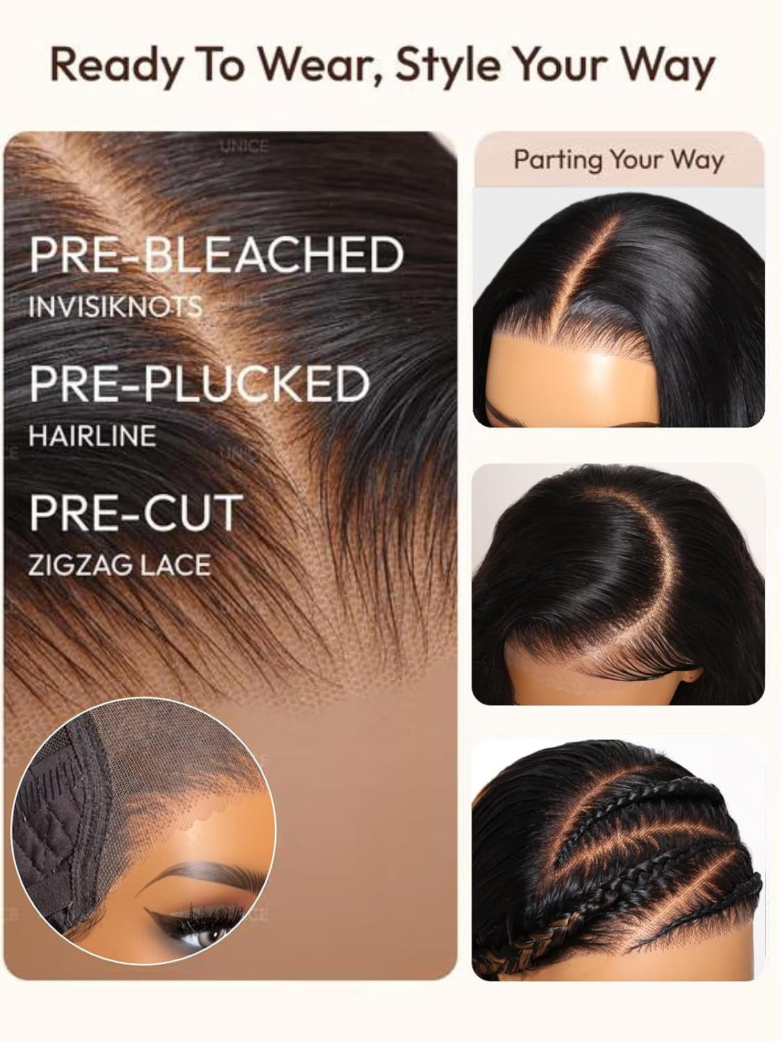 Bye Bye Slip Wig Black Yaki Straight 7X5 Lace Front Drawstring Wigs Human Hair Flexible Mesh Cap with Secure Silicone Strips Bye Bye Knots Glueless Wig Pre Plucked Pre Cut 16 Inch