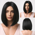 Bob Short Straight Synthetic Wigs with Bangs Black Hair Wigs for Women Daily Cosplay Party Wigs Heat Resistant