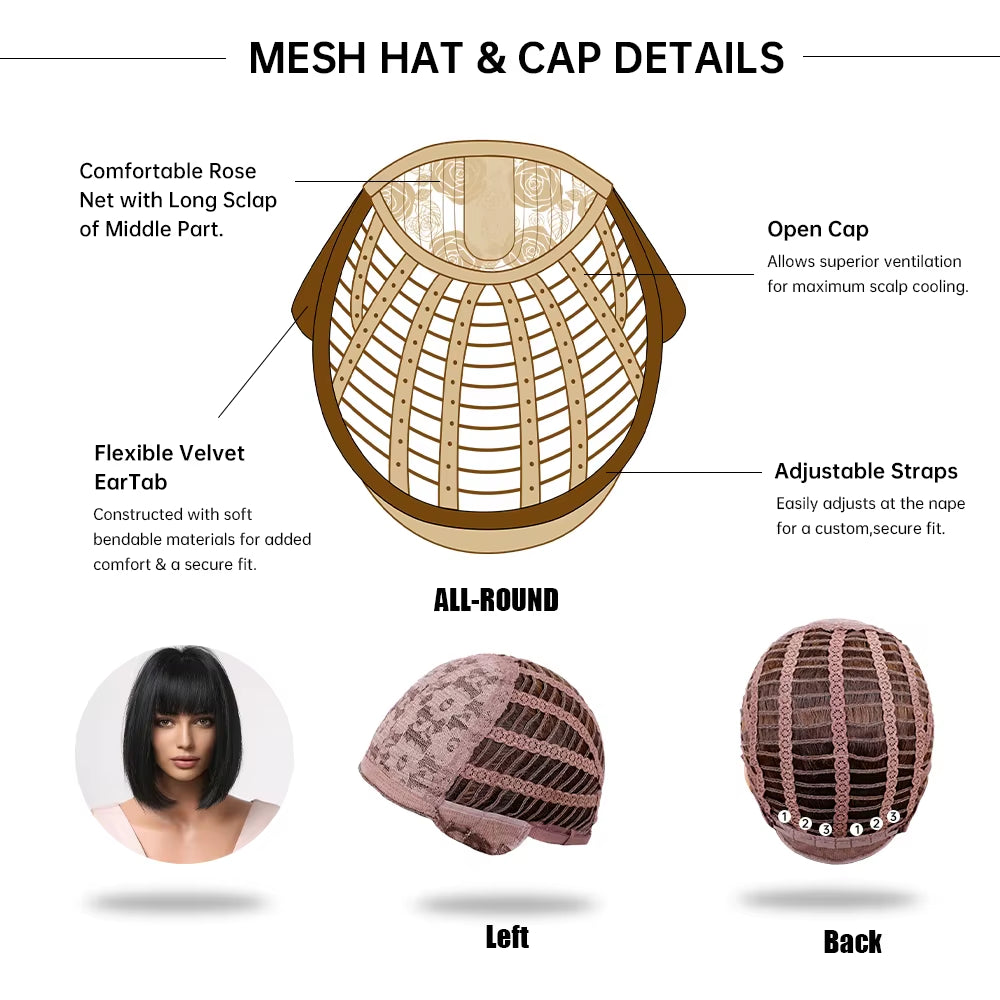 Bob Short Straight Synthetic Wigs with Bangs Black Hair Wigs for Women Daily Cosplay Party Wigs Heat Resistant