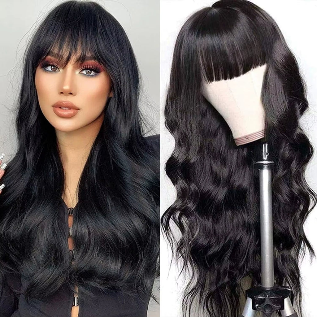 Straight Human Hair Wigs with Bangs Full Machine Made Wig Cheap Brazilian Hair Wigs Short Bob Wigs 250 Density Wigs
