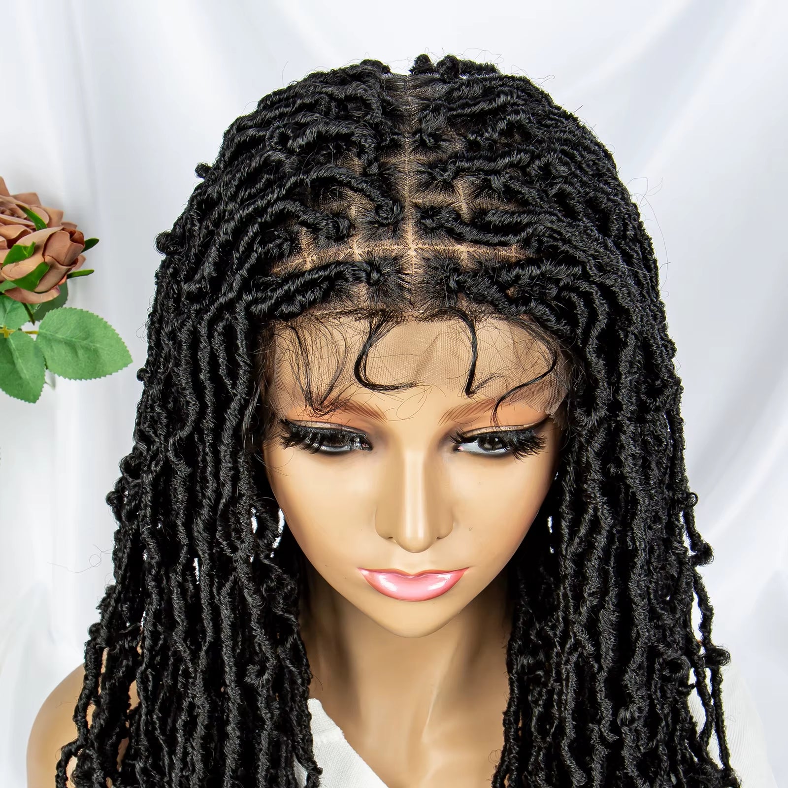 Full Lace Braided Wigs Synthetic Lace Front Wig Braid Faux Locs Wigs African with Baby Hair Braided Dreadlocks Wigs