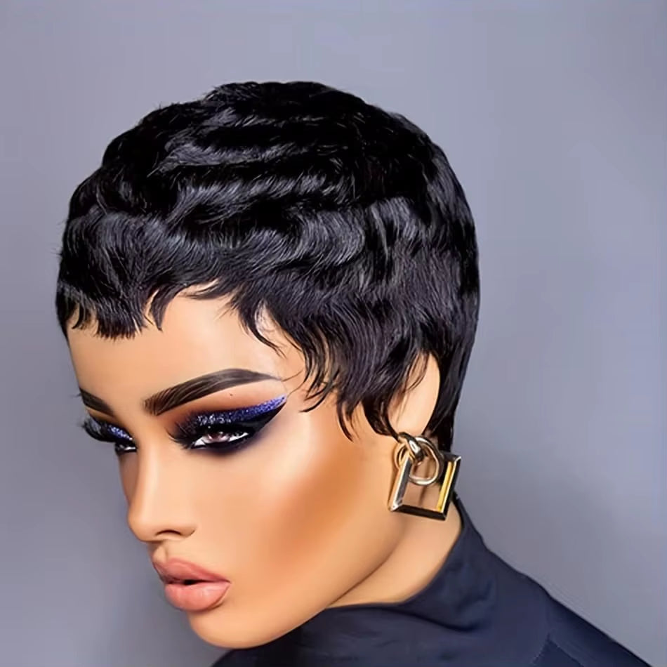 Wigs for Black Women Pixie Cut Human Hair Wigs for Women Daily Use Hair Chic Elegent Synthetic Wigs