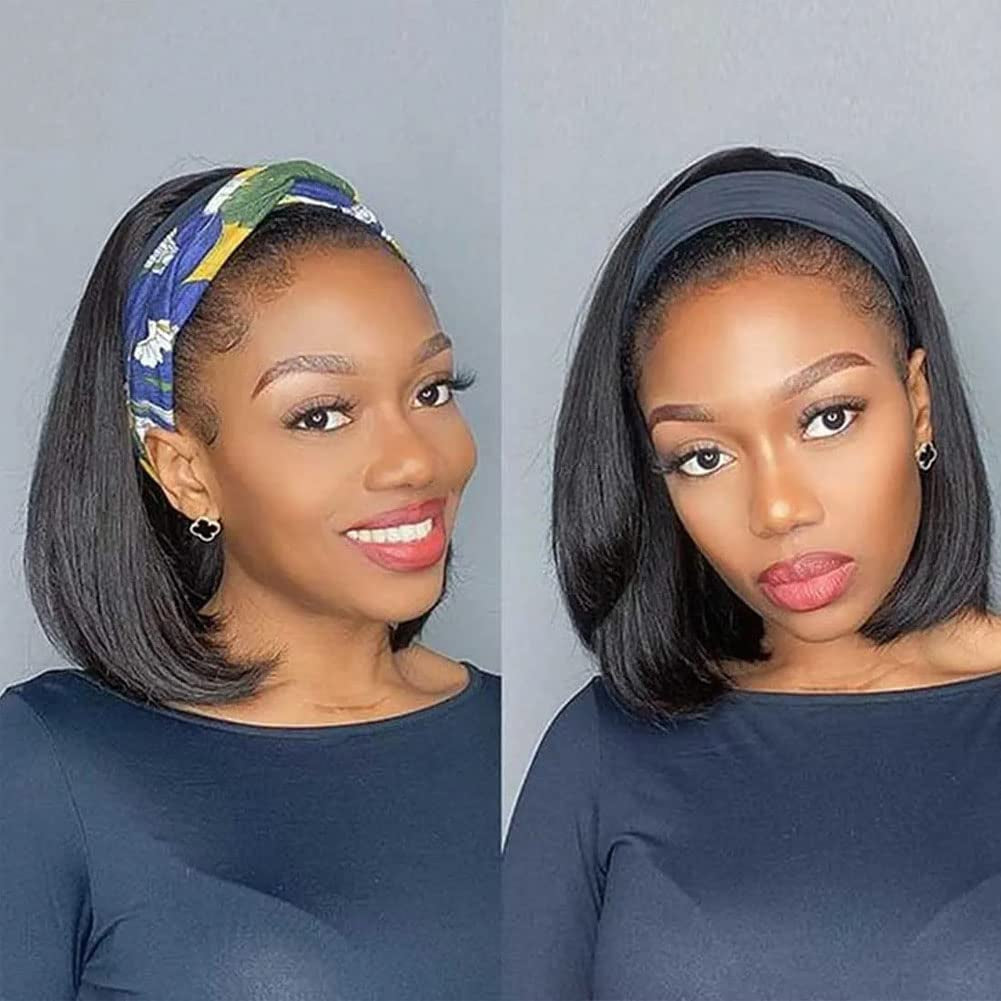 Headband Wig Human Hair Straight Brazilian Virgin Human Hair Wigs 180% Density for Black Women 10 Inch