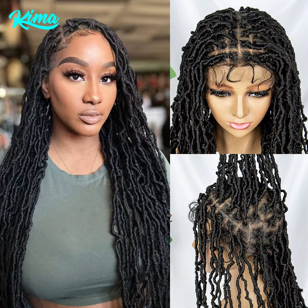 Full Lace Braided Wigs Synthetic Lace Front Wig Braid Faux Locs Wigs African with Baby Hair Braided Dreadlocks Wigs