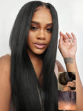 Bye Bye Slip Wig Black Yaki Straight 7X5 Lace Front Drawstring Wigs Human Hair Flexible Mesh Cap with Secure Silicone Strips Bye Bye Knots Glueless Wig Pre Plucked Pre Cut 16 Inch