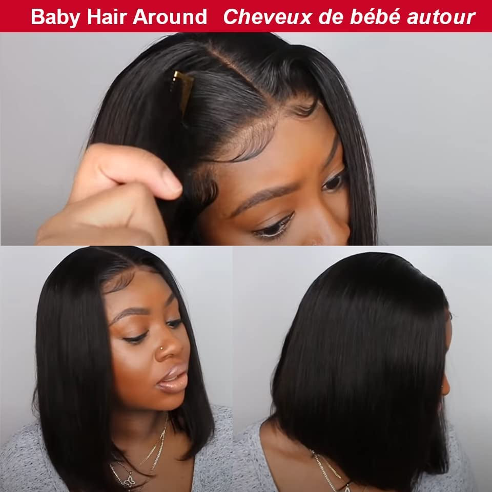 Bob Wig Human Hair Wigs for Black Women Straight Short Bob 5X5X1 Glueless HD Lace Front Wigs Human Hair Pre Plucked Bleached Knots with Baby Hair Natural Hairline (12Inches, Straight Bob Wig)