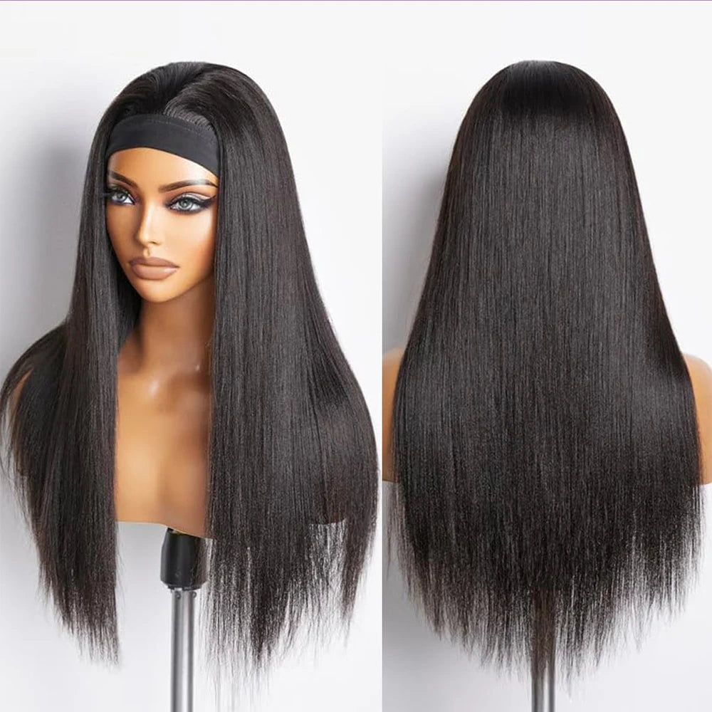 Bone Straight Headband Wigs Human Hair Pull & Go 250 Density Half Wigs Human Hair Wigs Headband Glueless Wigs Human Hair Wig