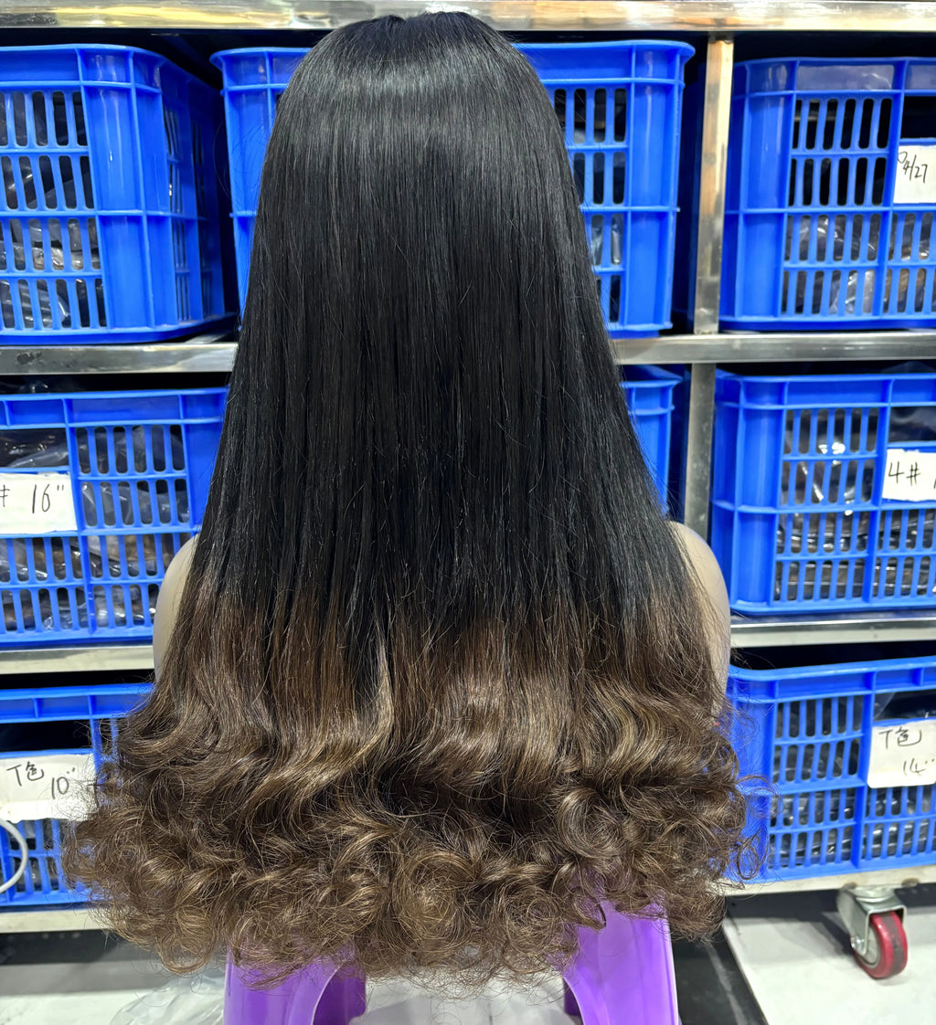 2x6 HD Lace Vietnamese Human Hair Wigs with Curly Ends Double Drawn Wavy Curly Raw Virgin Hair Wigs PrePlucked for Women