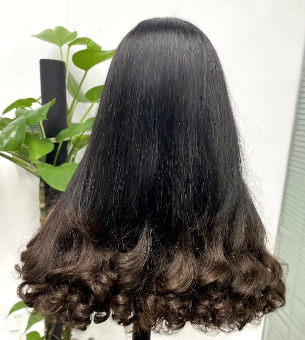 2x6 HD Lace Vietnamese Human Hair Wigs with Curly Ends Double Drawn Wavy Curly Raw Virgin Hair Wigs PrePlucked for Women