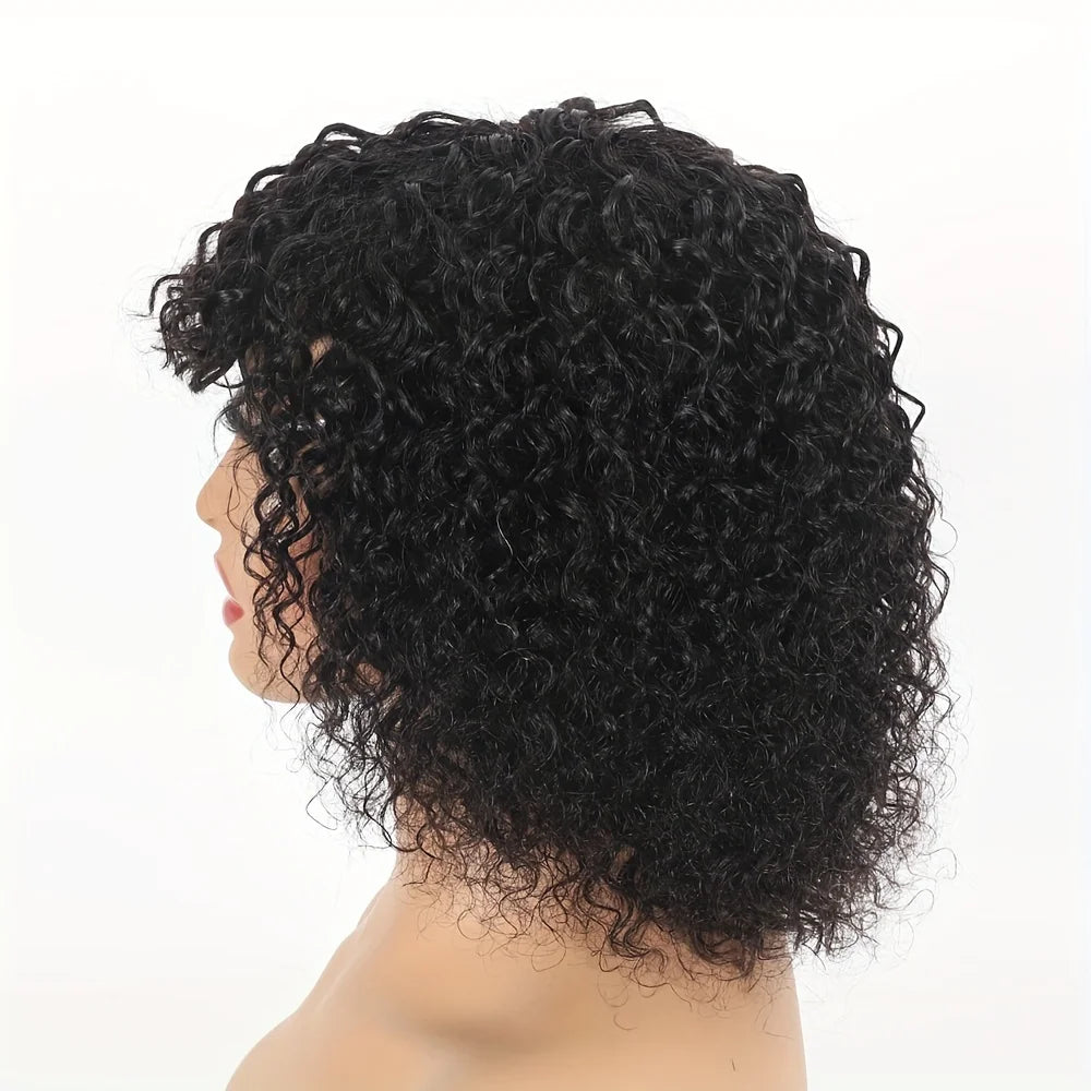 Curly Short Bob Cut Human Hair Wigs With Bangs Bob Wig Kinky Curly Wigs Human Hair Bob With Bang For Women Full Machine Made Wig