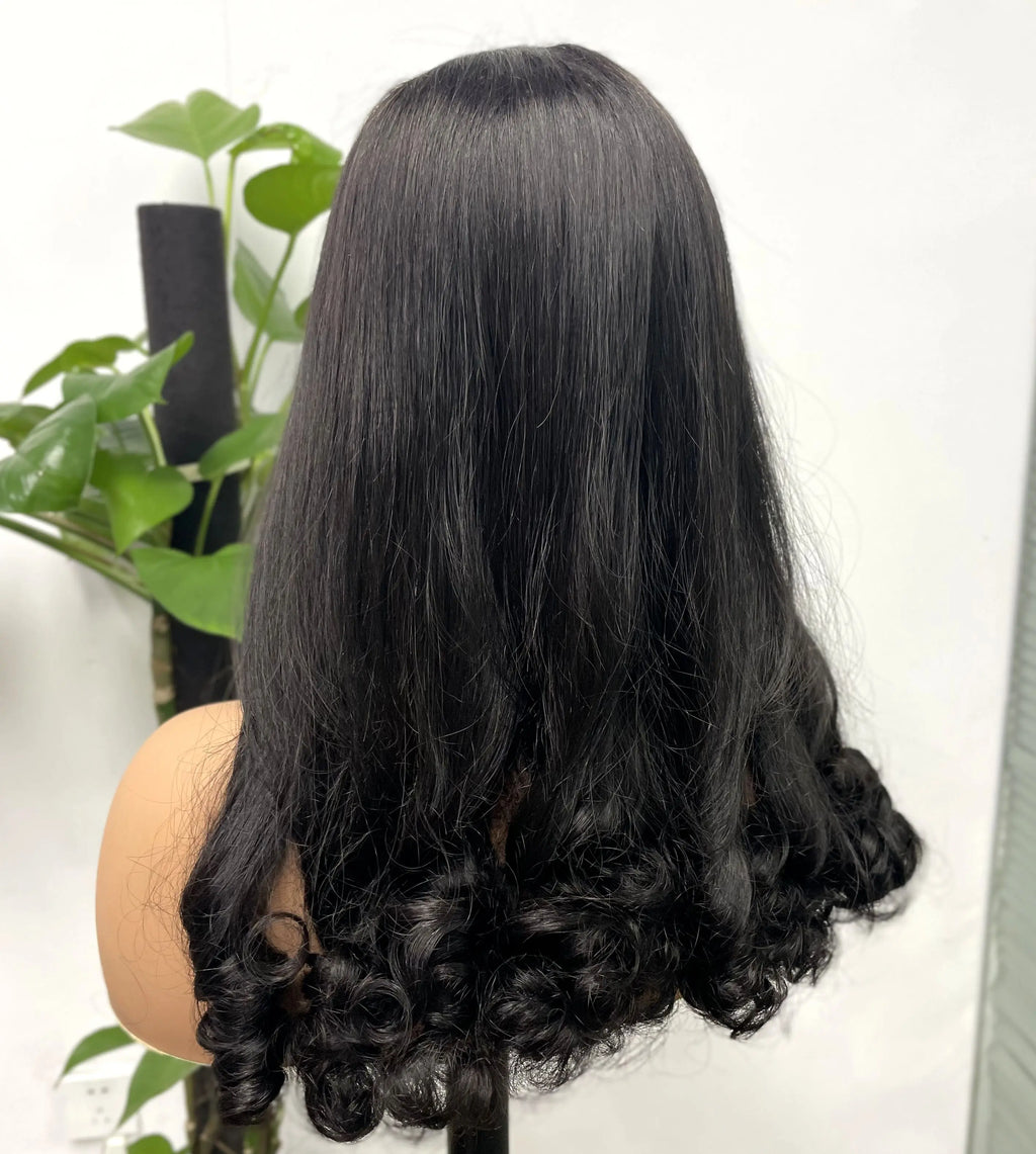 2x6 HD Lace Vietnamese Human Hair Wigs with Curly Ends Double Drawn Wavy Curly Raw Virgin Hair Wigs PrePlucked for Women