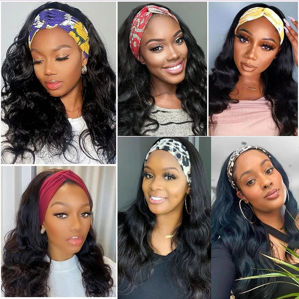Body Wave Headband Wigs Human Hair Pull & Go 250 Density Half Wigs Human Hair Body Wave Headband Glueless Wigs Human Hair Wig