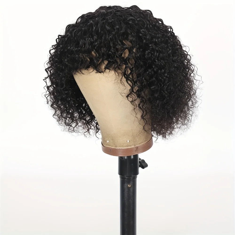 Curly Short Bob Cut Human Hair Wigs With Bangs Bob Wig Kinky Curly Wigs Human Hair Bob With Bang For Women Full Machine Made Wig