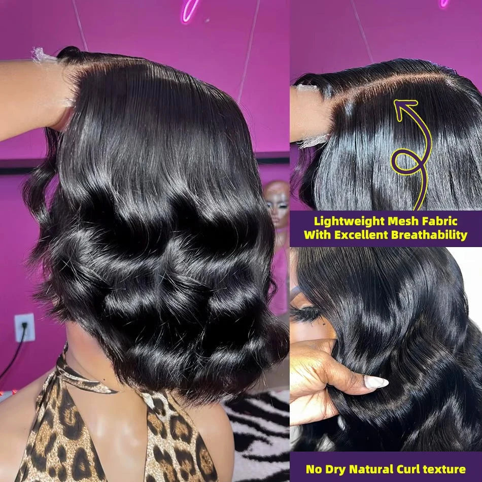 Umi 230% Glueless Human Hair Wavy 13x4 Transparent Lace Front Wigs For Women Body Wave Lace Frontal Wig Short Bob Wig Human Hair