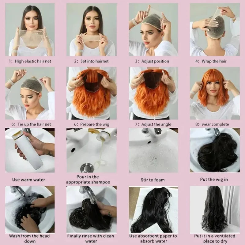 Wig Short Curly Darkest brown Blonde Streaks Synthetic Fibres Heat Resistant Lace Natural Hair Daily Use Cosplay