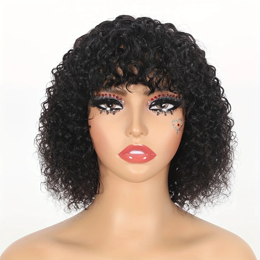 Curly Short Bob Cut Human Hair Wigs With Bangs Bob Wig Kinky Curly Wigs Human Hair Bob With Bang For Women Full Machine Made Wig
