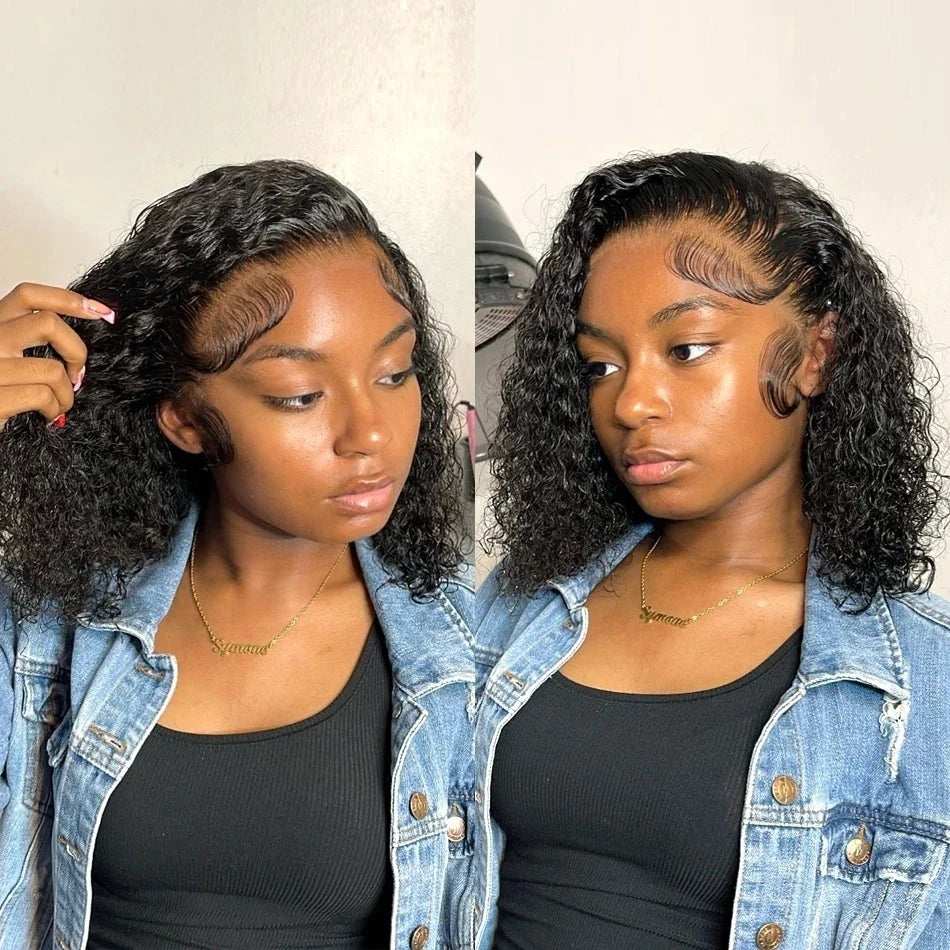 Curly Short Bob Wigs 13×4 Lace Frontal Human Hair Pre Plucked 100% Human Hair Deep Wave 4x4 Lace Front Closure Bob Wig For Women