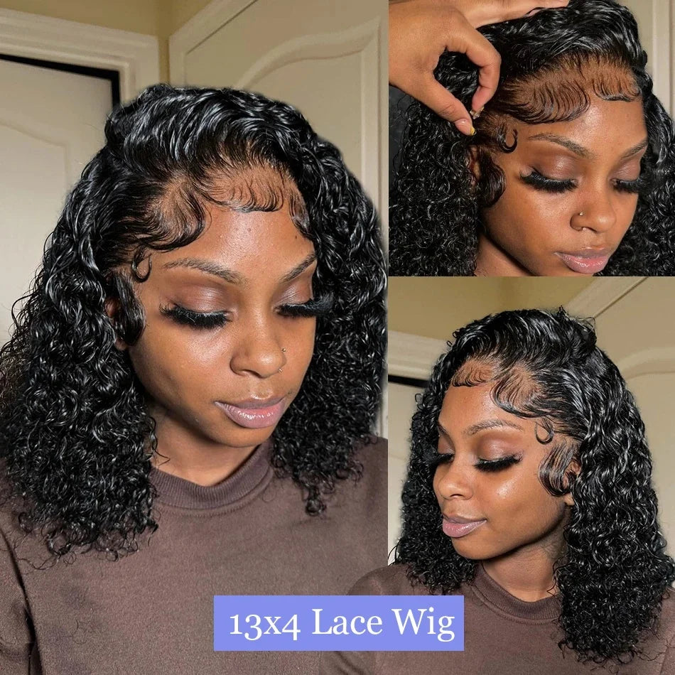 Curly Short Bob Wigs 13×4 Lace Frontal Human Hair Pre Plucked 100% Human Hair Deep Wave 4x4 Lace Front Closure Bob Wig For Women