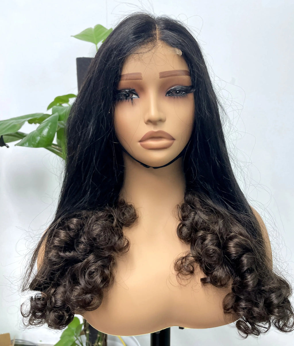2x6 HD Lace Vietnamese Human Hair Wigs with Curly Ends Double Drawn Wavy Curly Raw Virgin Hair Wigs PrePlucked for Women