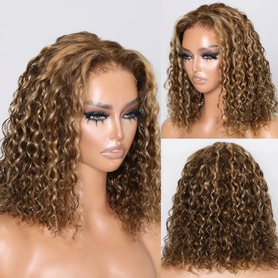 #4/27 Highlight Glueless Wig Human Hair Deep Wave BOB Wig Ready To Go 7x5 Glueless Wigs for Women curly Wigs Pre Plucked Wigs