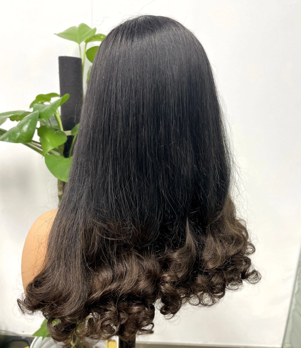 2x6 HD Lace Vietnamese Human Hair Wigs with Curly Ends Double Drawn Wavy Curly Raw Virgin Hair Wigs PrePlucked for Women