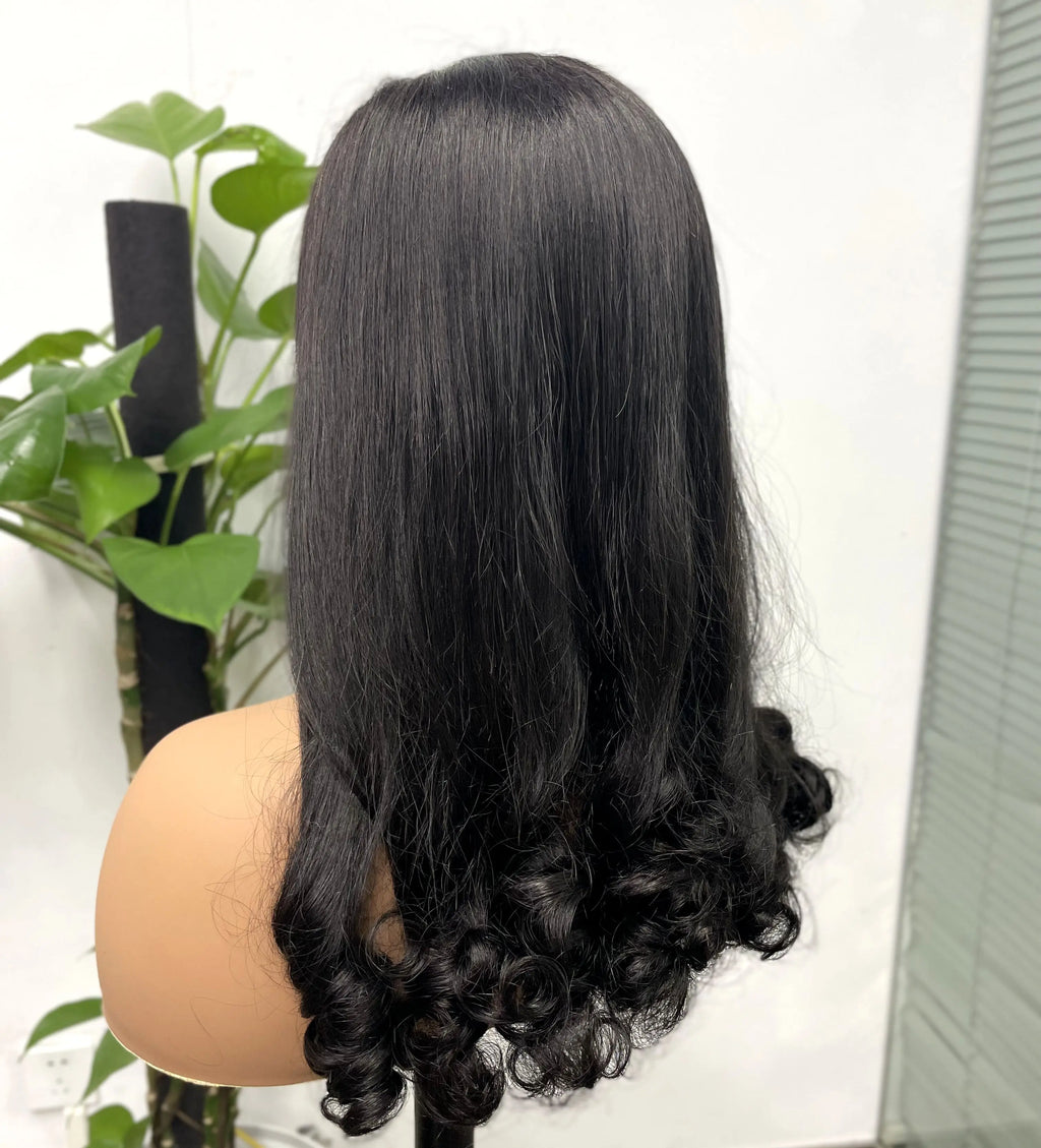 2x6 HD Lace Vietnamese Human Hair Wigs with Curly Ends Double Drawn Wavy Curly Raw Virgin Hair Wigs PrePlucked for Women