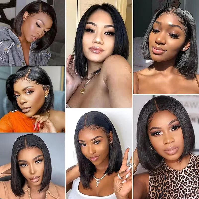 BOB Lace Front Wig Human Hair Straight 180% Full Density 13x4 HD Transparent Lace Frontal Wigs bob hair lace front wig For Women