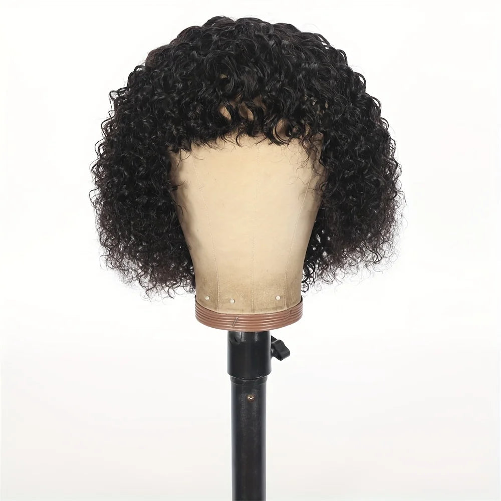 Curly Short Bob Cut Human Hair Wigs With Bangs Bob Wig Kinky Curly Wigs Human Hair Bob With Bang For Women Full Machine Made Wig