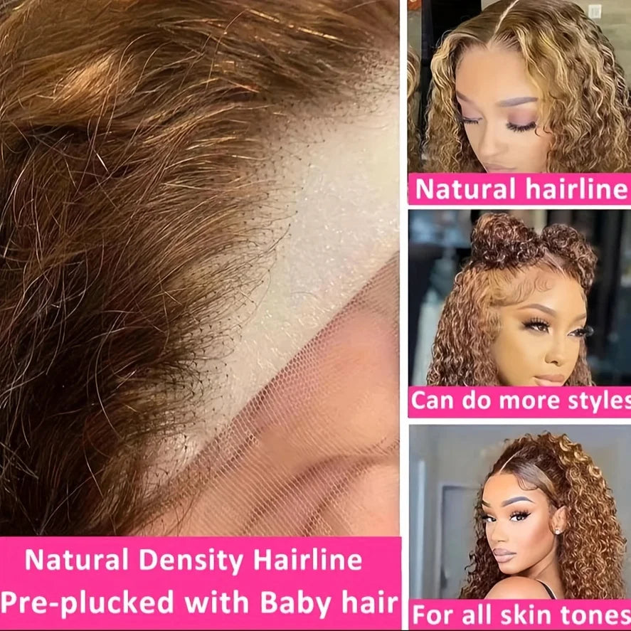 100% Human Hair Curly Short Bob Wig with 4/27 Honey Blonde 13x4 Lace Front Deep Wave Virgin Hair 200% Density Deep Wave Bob Wigs