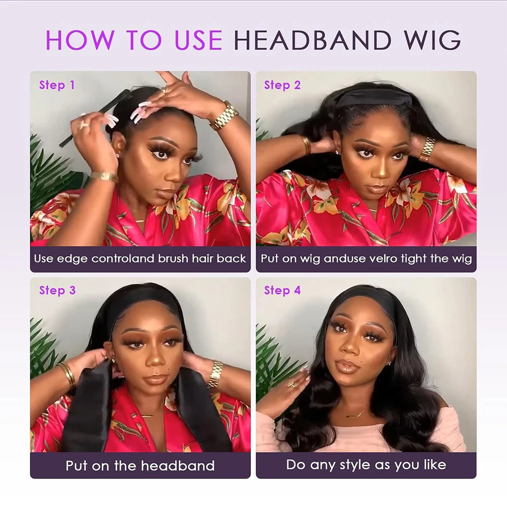 Body Wave Headband Wigs Human Hair Pull & Go 250 Density Half Wigs Human Hair Body Wave Headband Glueless Wigs Human Hair Wig