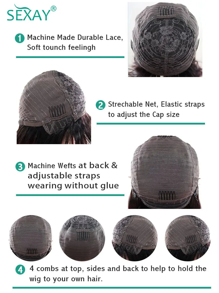 Sexay Scalp Bang Human Hair Wig Raw Indian Straight Human Hair Fringe Wigs Fake Scalp 8-24 Inch 200 Density Human Wigs For Women