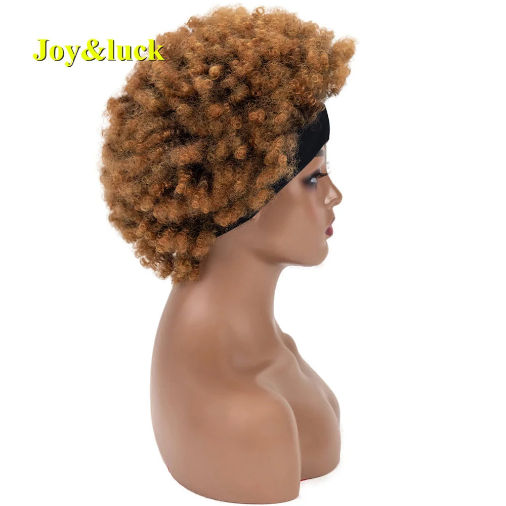 Synthetic Headband Wig Afro Kinky Curly Brown Wigs For Women Black Turban Link Natural Short Curly Hair