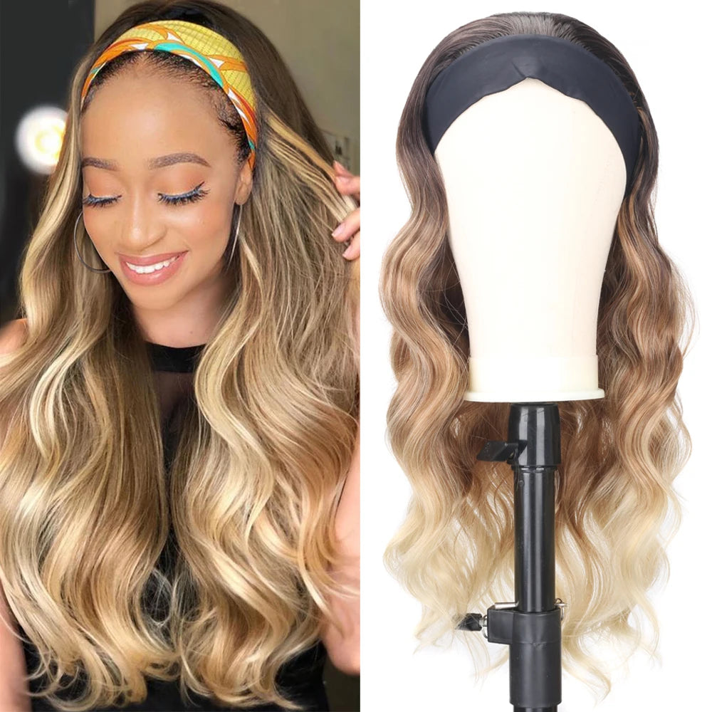 Women's Headband Wig Body Wave Black Blonde Wigs with Headband Fake Hair Synthetic Wigs for Black Women