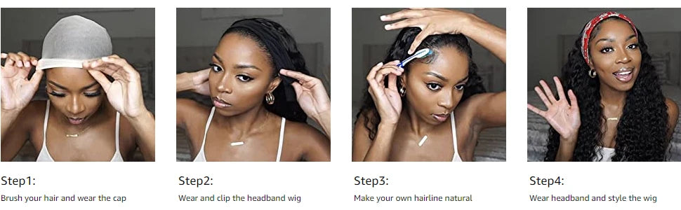 HENRY MARGU Women's Headband Wig Synthetic Hair Long Straight Brown Gloden Highlight Glueless Wigs for Black Women Machine Made