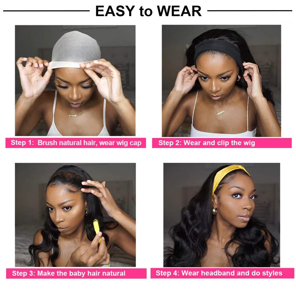 Women's Headband Wig Body Wave Black Blonde Wigs with Headband Fake Hair Synthetic Wigs for Black Women