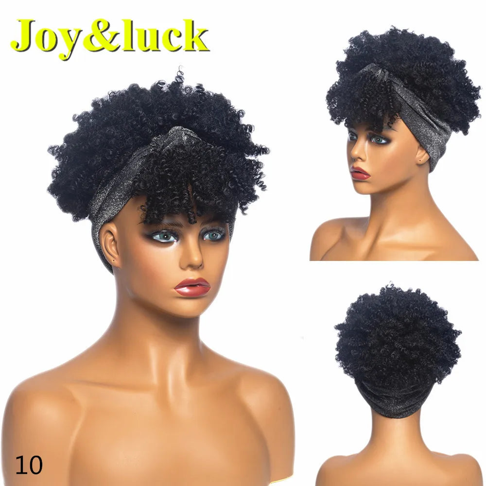 Synthetic Headband Wig Afro Kinky Curly Brown Wigs For Women Black Turban Link Natural Short Curly Hair