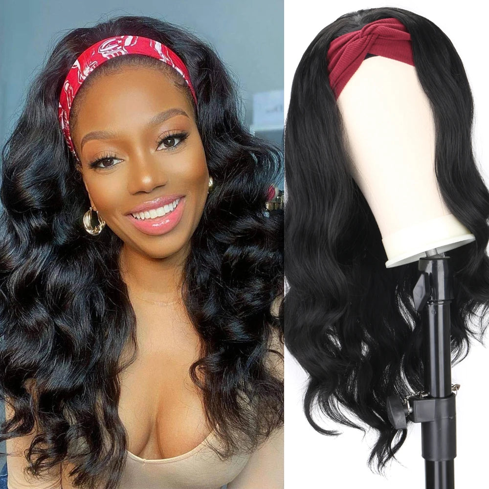 Women's Headband Wig Body Wave Black Blonde Wigs with Headband Fake Hair Synthetic Wigs for Black Women