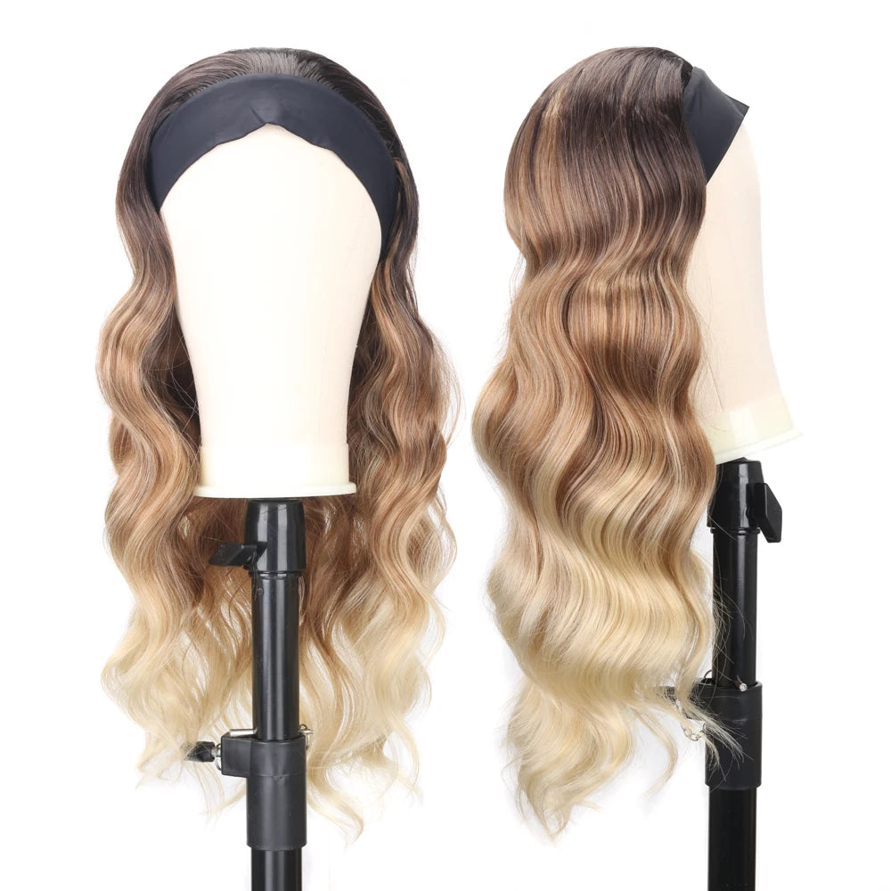 Women's Headband Wig Body Wave Black Blonde Wigs with Headband Fake Hair Synthetic Wigs for Black Women