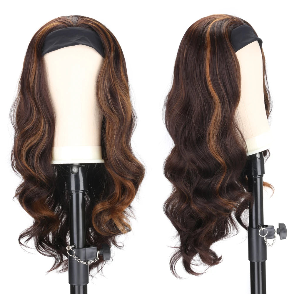 Women's Headband Wig Body Wave Black Blonde Wigs with Headband Fake Hair Synthetic Wigs for Black Women