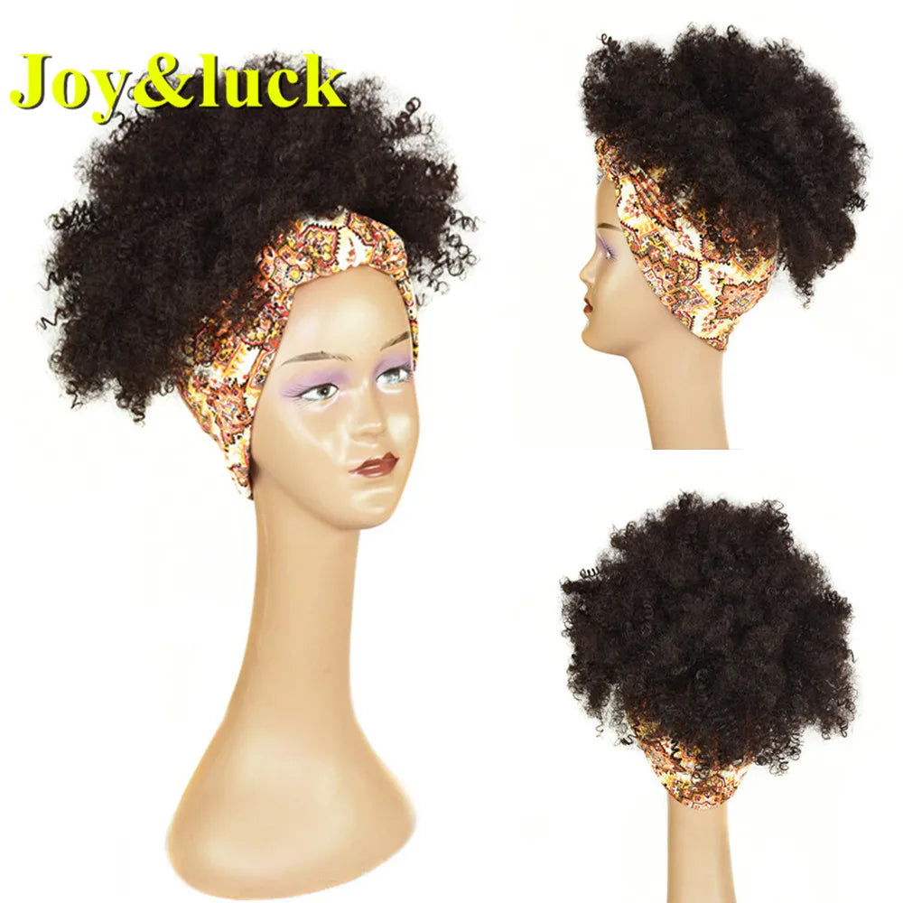 Synthetic Headband Wig Afro Kinky Curly Brown Wigs For Women Black Turban Link Natural Short Curly Hair