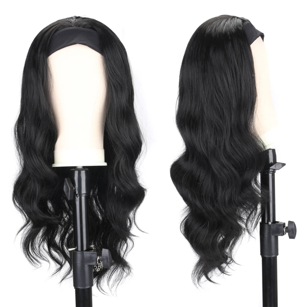 Women's Headband Wig Body Wave Black Blonde Wigs with Headband Fake Hair Synthetic Wigs for Black Women