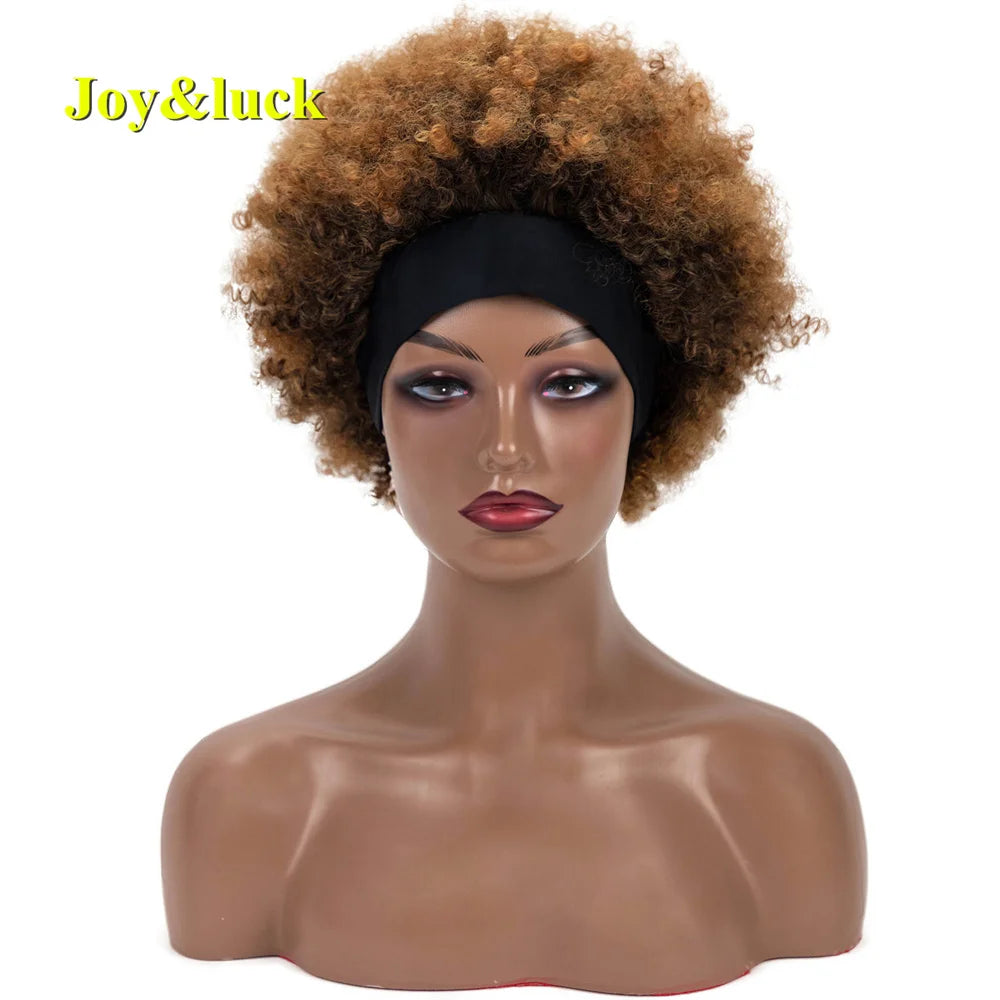Synthetic Headband Wig Afro Kinky Curly Brown Wigs For Women Black Turban Link Natural Short Curly Hair