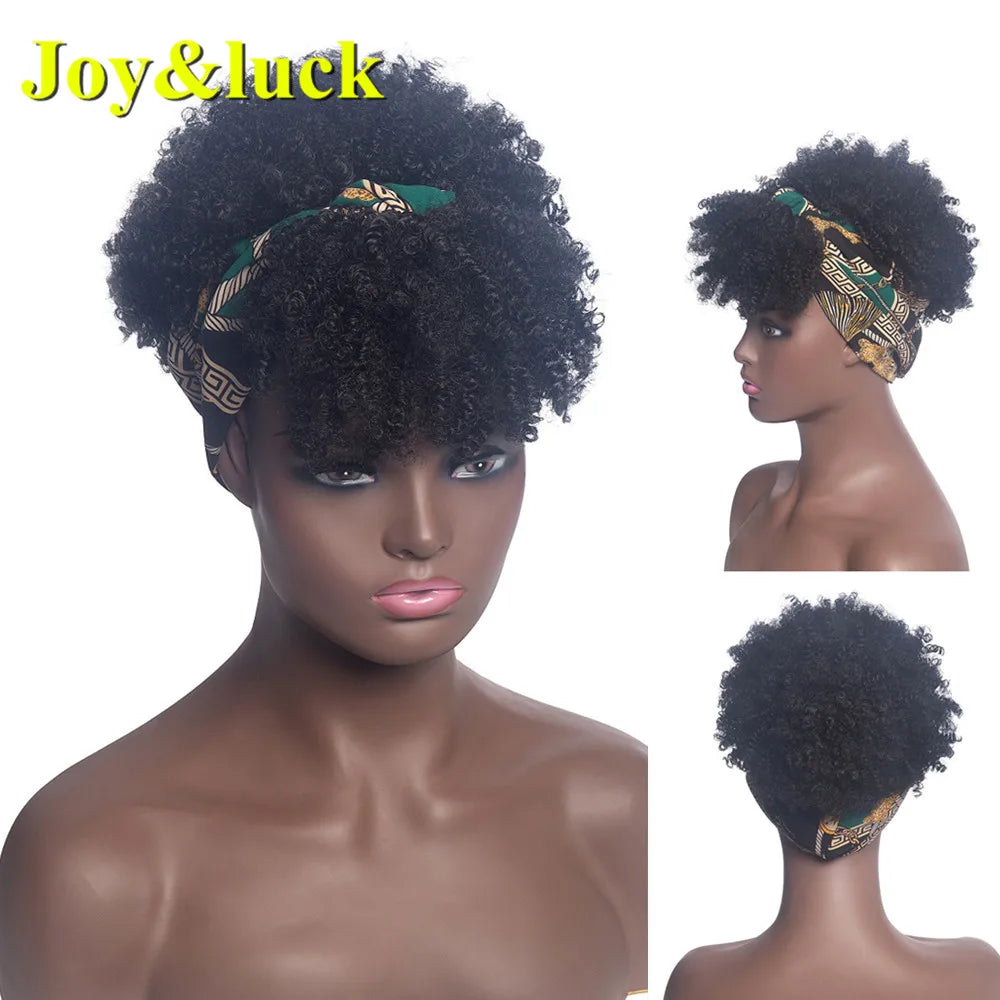 Synthetic Headband Wig Afro Kinky Curly Brown Wigs For Women Black Turban Link Natural Short Curly Hair