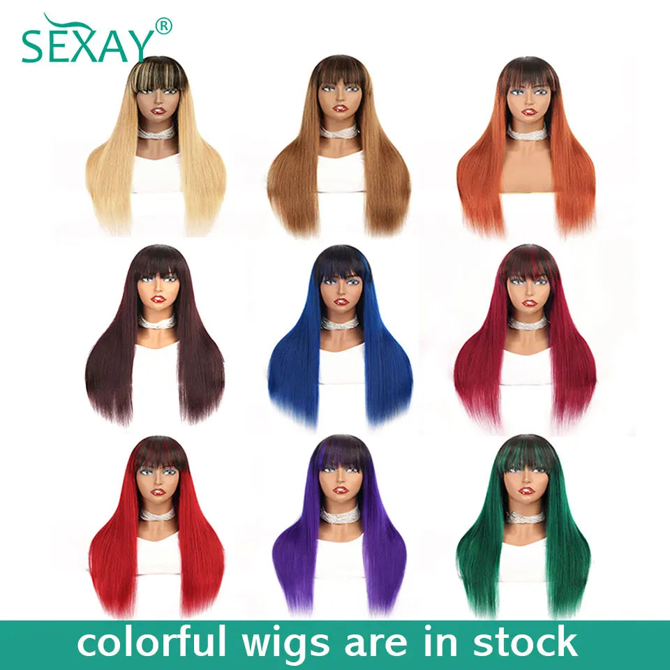 Sexay Scalp Bang Human Hair Wig Raw Indian Straight Human Hair Fringe Wigs Fake Scalp 8-24 Inch 200 Density Human Wigs For Women