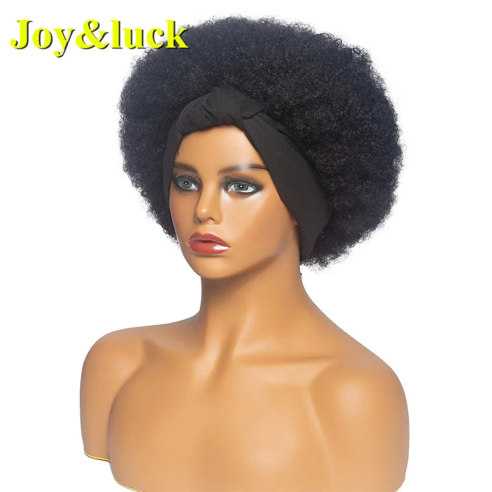 Synthetic Headband Wig Afro Kinky Curly Brown Wigs For Women Black Turban Link Natural Short Curly Hair