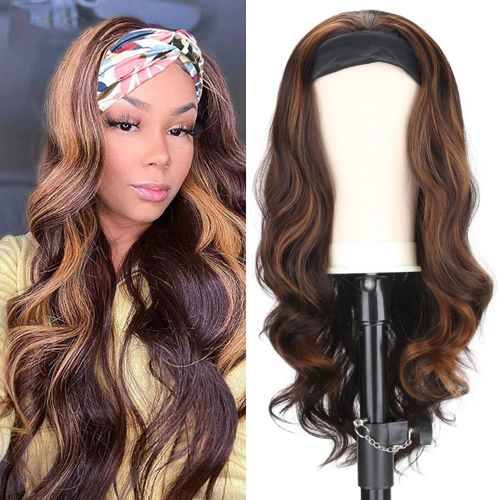 Women's Headband Wig Body Wave Black Blonde Wigs with Headband Fake Hair Synthetic Wigs for Black Women