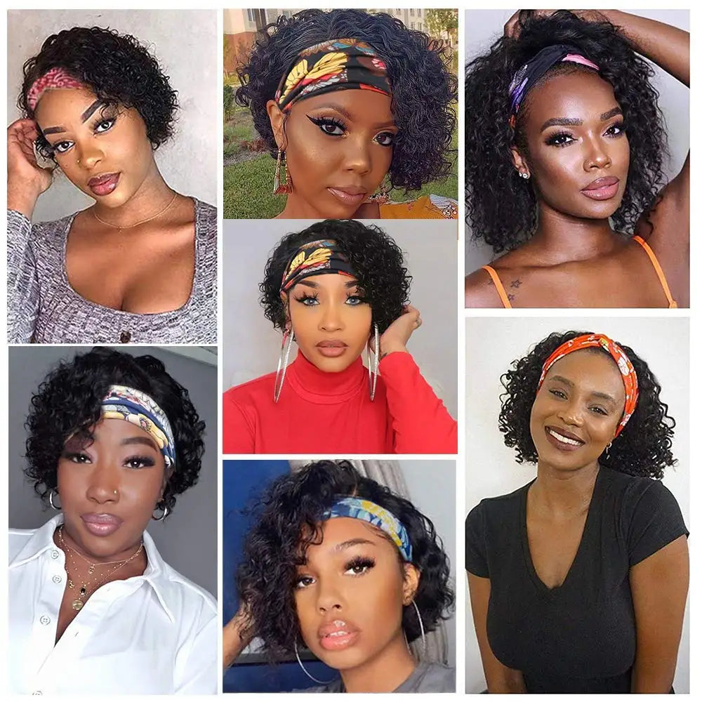 Headband Wig Human Hair Kinky Curly Wig Pixie Cut Wig Human Hair Wigs For Women Human Hair Curly Hair Perruque Cheveux Humain