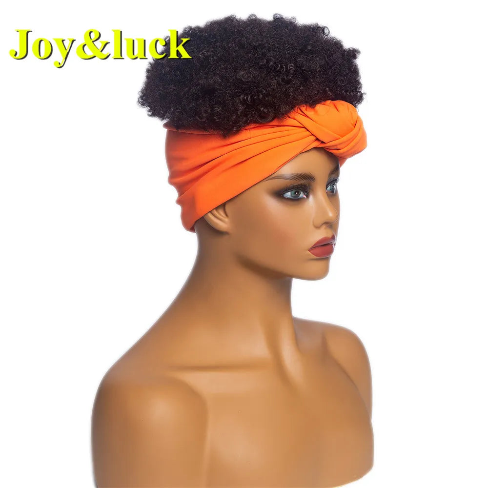 Synthetic Headband Wig Afro Kinky Curly Brown Wigs For Women Black Turban Link Natural Short Curly Hair
